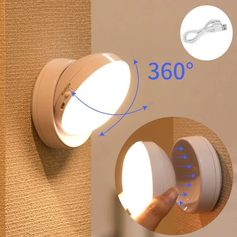 

Wireless Round Motion Sensor LED Night Light USB Charging Cabinet Night Lamp Bedside Lights For Bedroom Home Closet Lighting