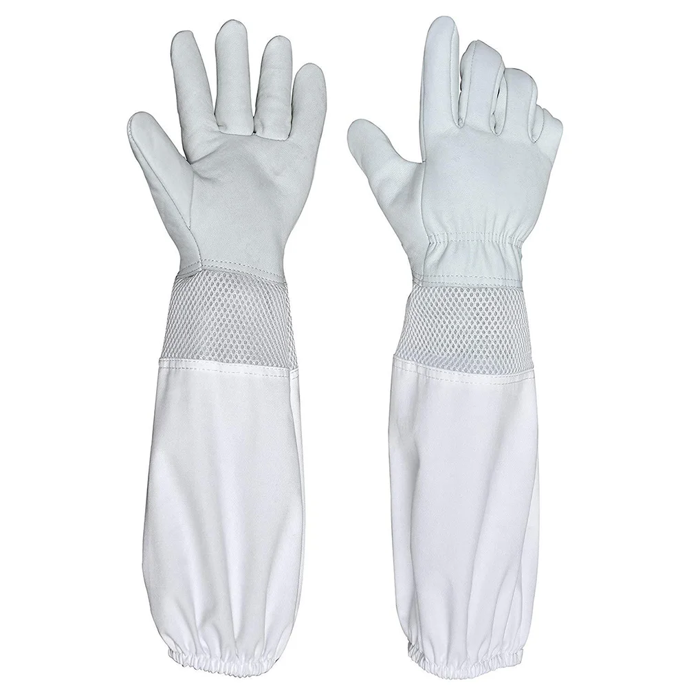 

1 Pair Beekeeping Gloves Premium Goatskin Beekeeper's Glove Long Protective Gloves Size XL (White)