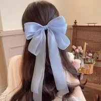 2024 Girls Blue Pink Big Bow Ribbon Hair Clip Elegant Simple Spring Summer Hair Clip Pins Retro Headband Clips Hair Accessories 1