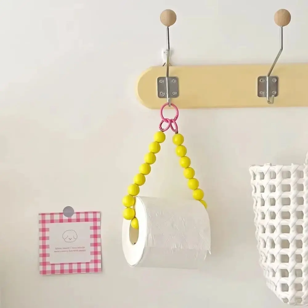 Dopamine Hanging Beaded Tissue Holder Non Punching Multifunctional Toilet Paper Roll Bracket Decoration Wall Mount Paper Towel Holder Toilet Paper Rack Toilet Paper Holder Toilet Roll Holder Tissue Holder