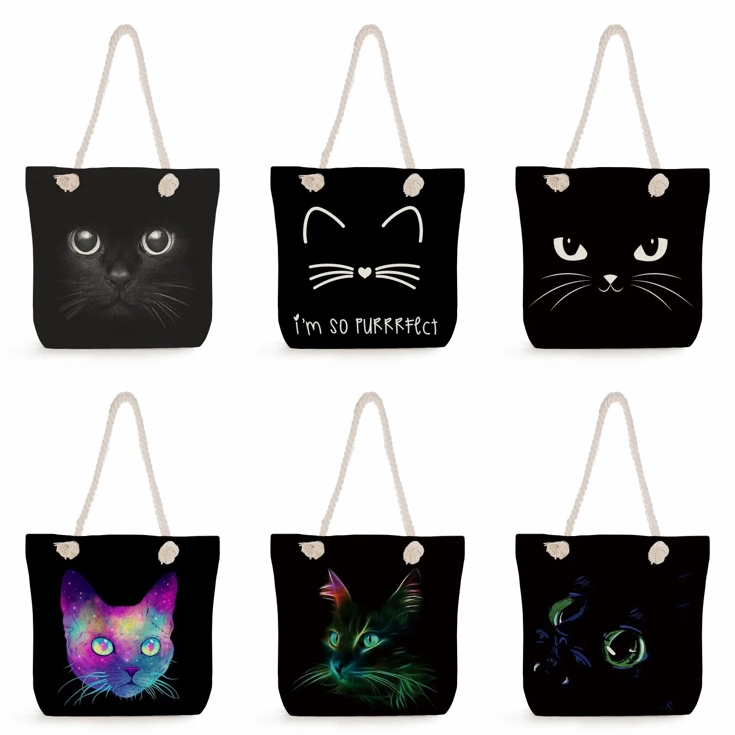 

Cartoon Cute Black Cat Womens Designer Bag Big Capacity Ladies Shopper Bag Handbags Portable Cool Style High Quality Tote Bags