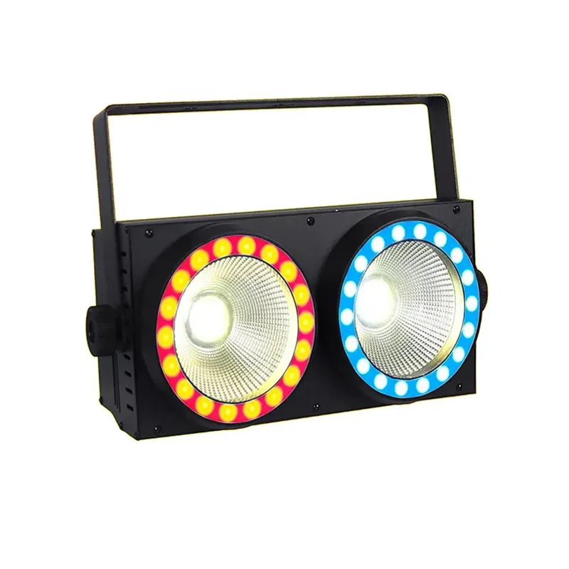 

NEW DMX Channels Stage Effect Audience 2X100W 2 in 1 Zoom COB LED Light With Led Rgb Circle RingFor Disco Bar Clubs Events Par