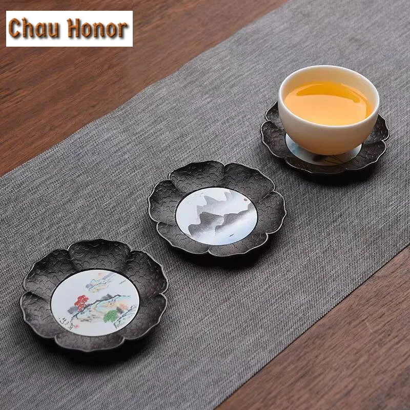 Creative Japanese Style Aluminum Alloy Hand-painted Tea Pad Household Kungfu Teaset Accessories Tea Ceremony Insulation Pad Gift