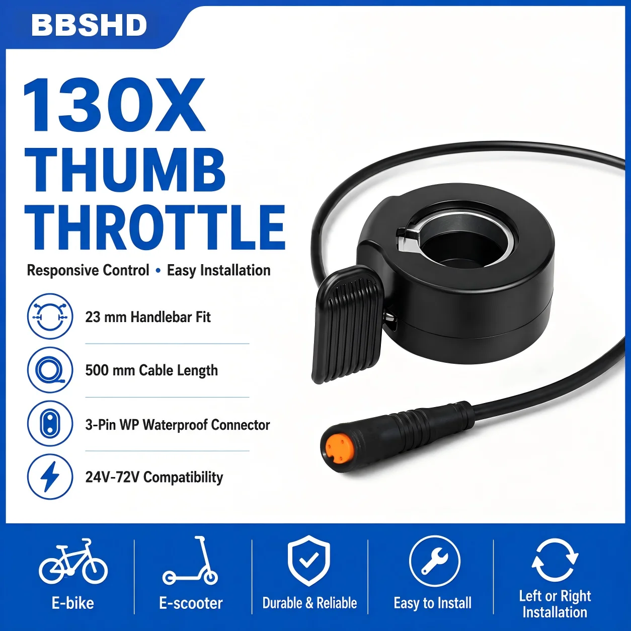 Waterproof Thumb Throttle Speed Control for Electric Scooters and E-Bikes
