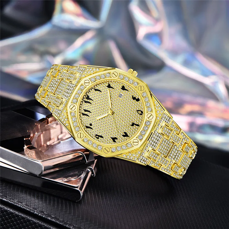 COOL Brand Watches For Male Fashion Alloy Band Hip Hop Diamond Date Quartz Luxury Watch sss Supply Relojes Lujo Marcas Men 2024