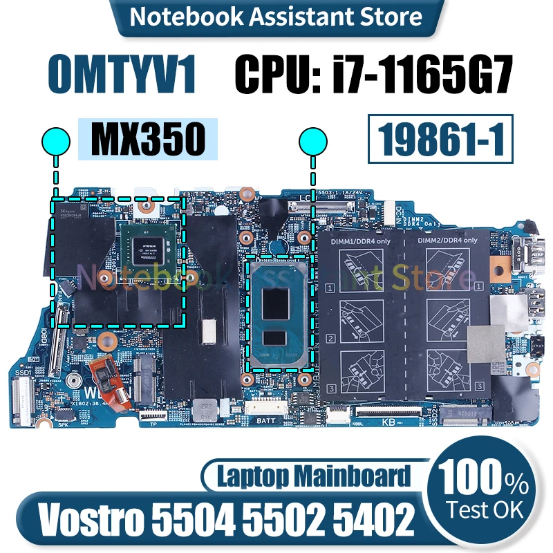 

For Dell Vostro 5504 5502 5402 Laptop Mainboard 19861-1 0MTYV1 SRK02 i7-1165G7 MX350 Notebook Motherboard Tested