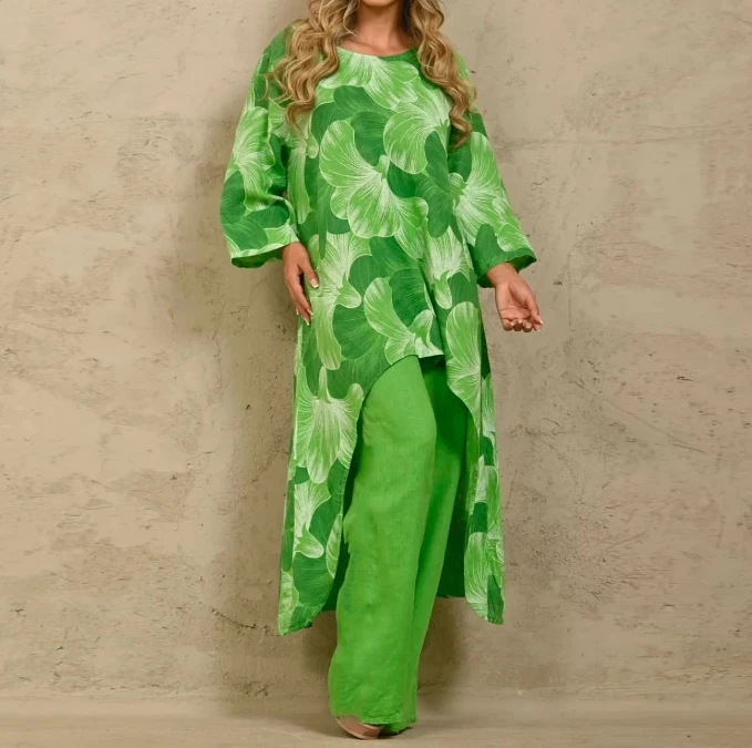 Fashionable Casual Loose Fit Oversized Printed Irregular Clothes and Pants Temperament Girl Set
