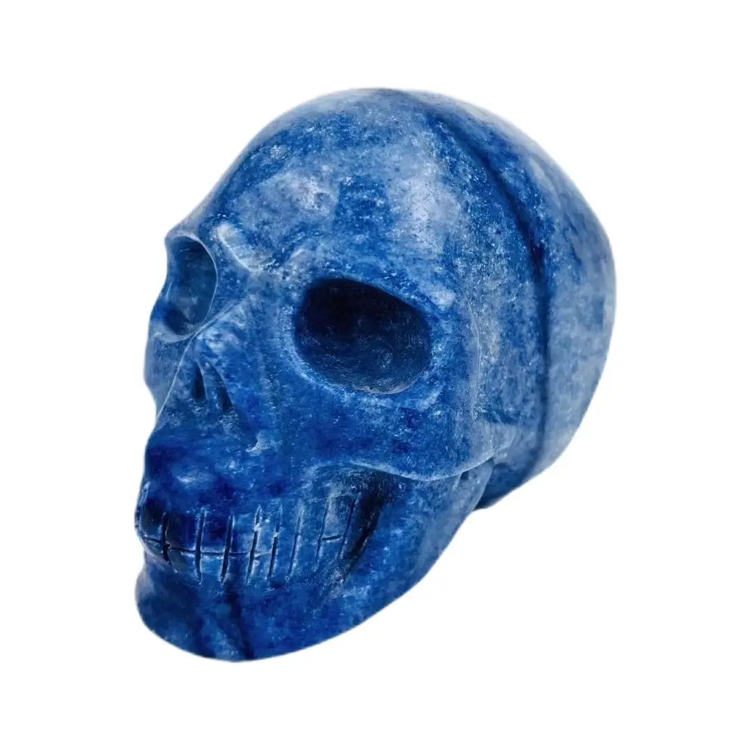 

Natural Crystal Skull Figurine Statuette Blue Aventurine Manual Carving Craft Sculpture Ornament For Healing Home Decor Gifts
