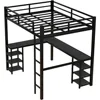 Children Beds, Full Size Loft Bed with Desk and Storage Shelves, Heavy Duty Metal Loft Bed with Black Desk and Guardrail 5