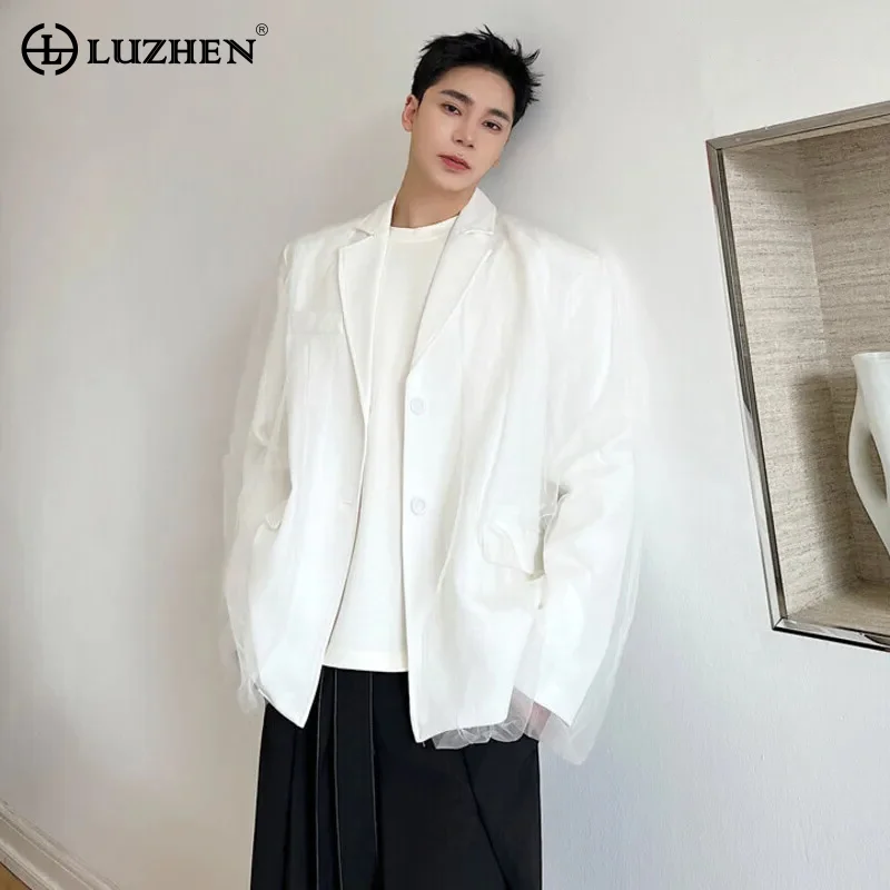 

Модный Элегантный сетчатый дизайнерский Мужской Блейзер LUZHEN из органзы, куртка, осень 2023, модное корейское красивое однотонное пальто, B88fa8