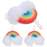 3 Pcs Rainbow Bath Sponge Set Kids Exfoliating Shower Body Scrubber PU Sponge Gentle Skin Care Bathtub Cleaning Reusable 1