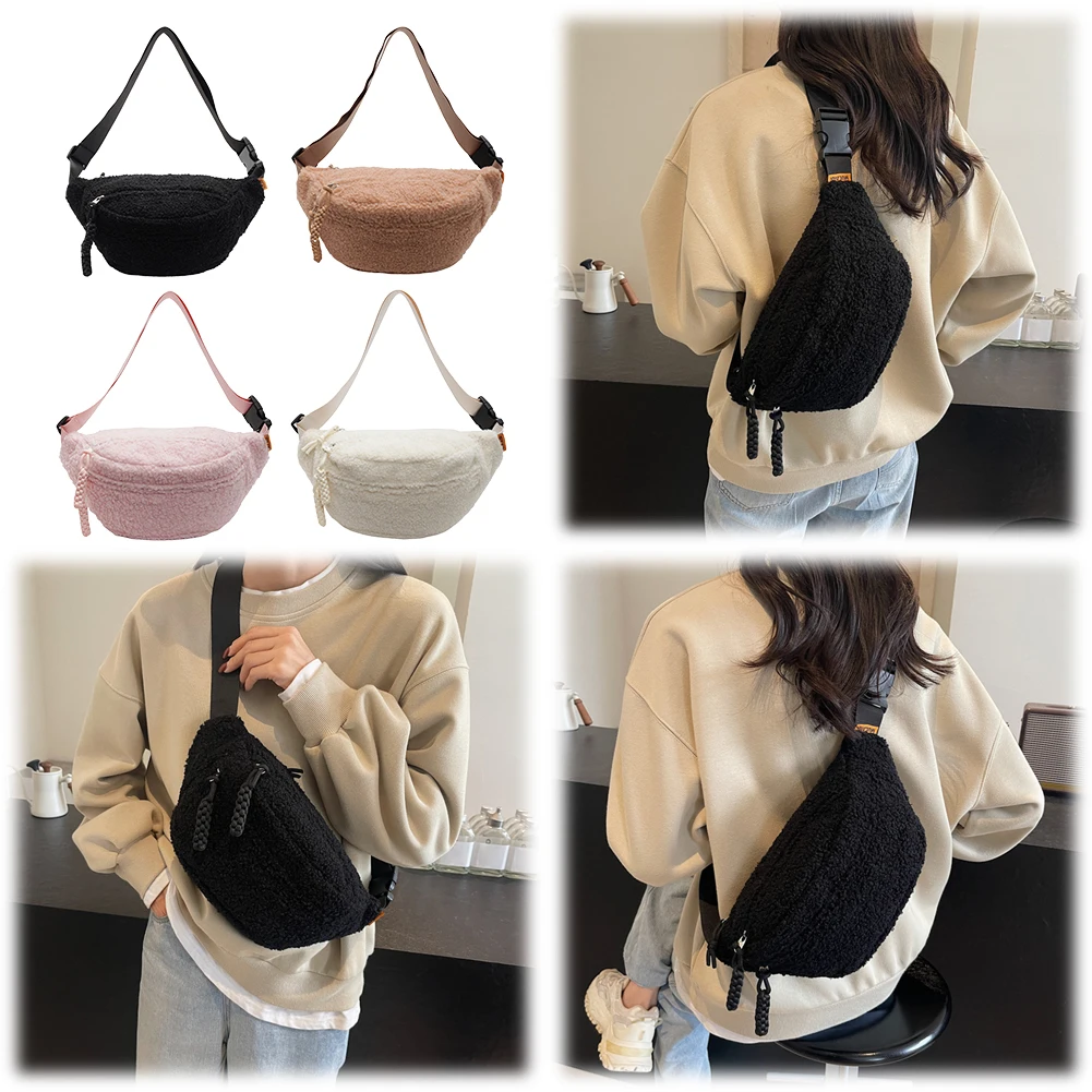 Fleece Sherpa Crossbody Bags for Women Trendy Fashionable Cute Waist Pouch Side Bag Cute Bum Hip Waist Pack Waist Bum Bag Pack
