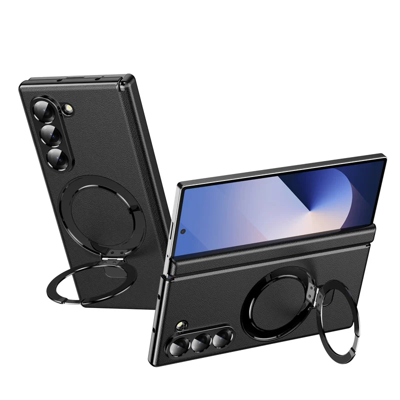 Premium Metal Magnetic Hinge Holder with Tempered Glass Phone Case - Special Edition Cover