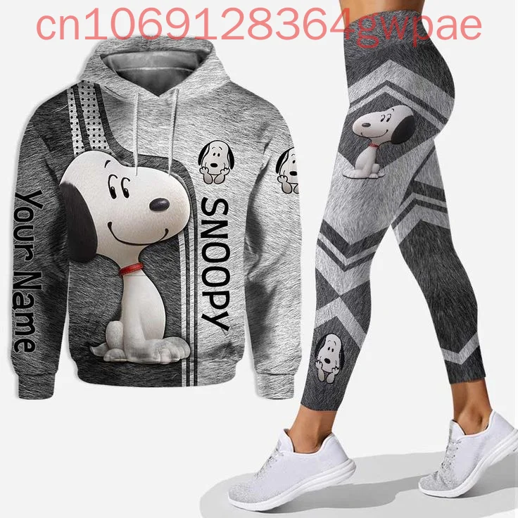 Custom Name Snoopy 3D Hoodie Women's Hoodie Leggings Suit Snoopy Yoga Pants Sweatpants Fashion Sports Suit Disney Yoga Suit 2