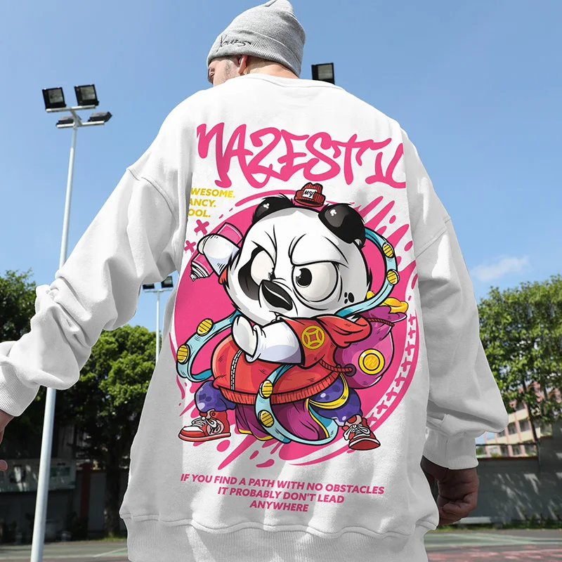 Abfer 2022 Hip Hop Crewneck Oversized Sweatshirt Men Chinese Panda Graffiti Sweatshirts Harajuku Cotton Pullover Y2k Clothes