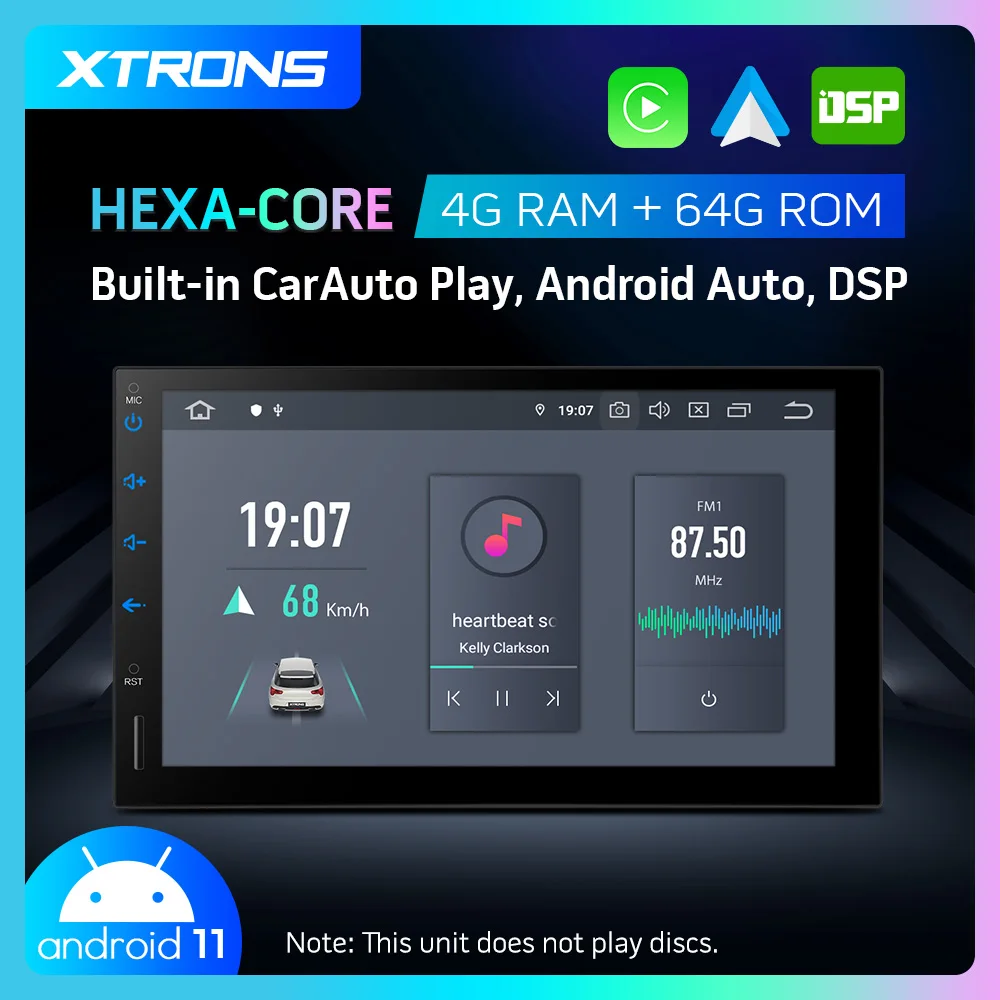 Xtrons 7'' Car Radio Universal 2 Din Android 11 Hexa Core 4+64 Multimedia Player Hd Screen