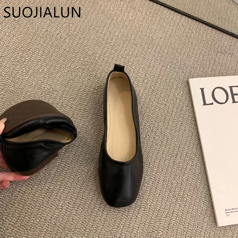 SUOJIALUN-مسطحة مسطحة مسطحة باليه للنساء ، باليه ناعم ، لون الحلوى ، إصبع دائري ، موضة السيدات ، جديد ، الصيف ،