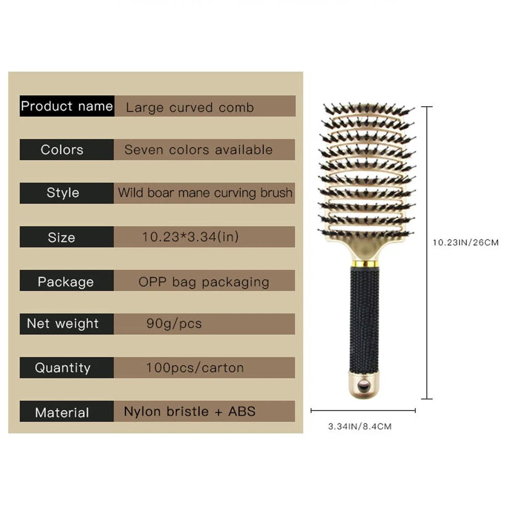 Se0cdc324dee64643b840b2ee9ba0e3bbh Hair Brush Hair Comb Detangling Hair Brush Bristle and Nylon Women Wet Massage Comb Curly Hairdressing Salon Styling Tools Mallzona