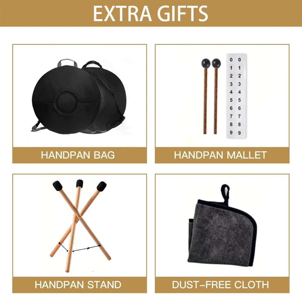 ハンドパン D マイナー 22 インチ、瞑想楽器スチールタンドラム大人用