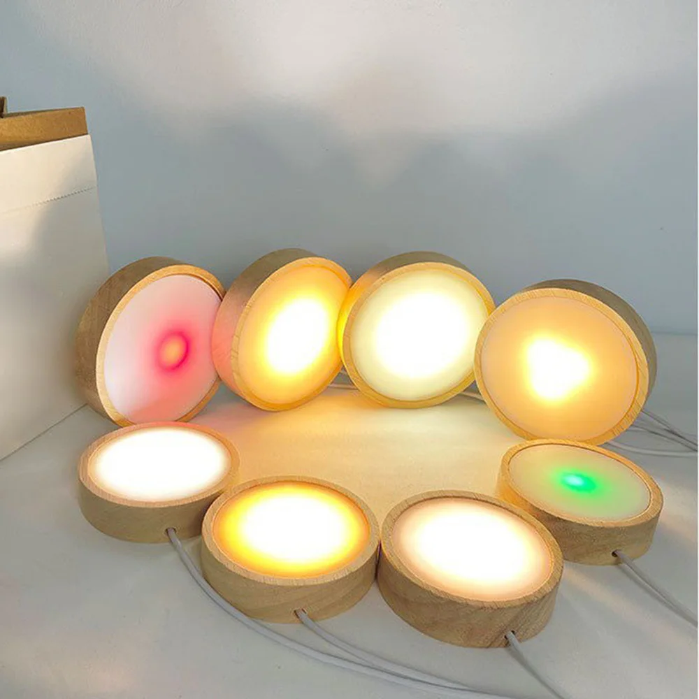 LED Lamp Base 10cm Wood Light Base USB Powered Multi-color Wooden LED Light Base Display Stand Lamp Holder Lamp Art Ornament