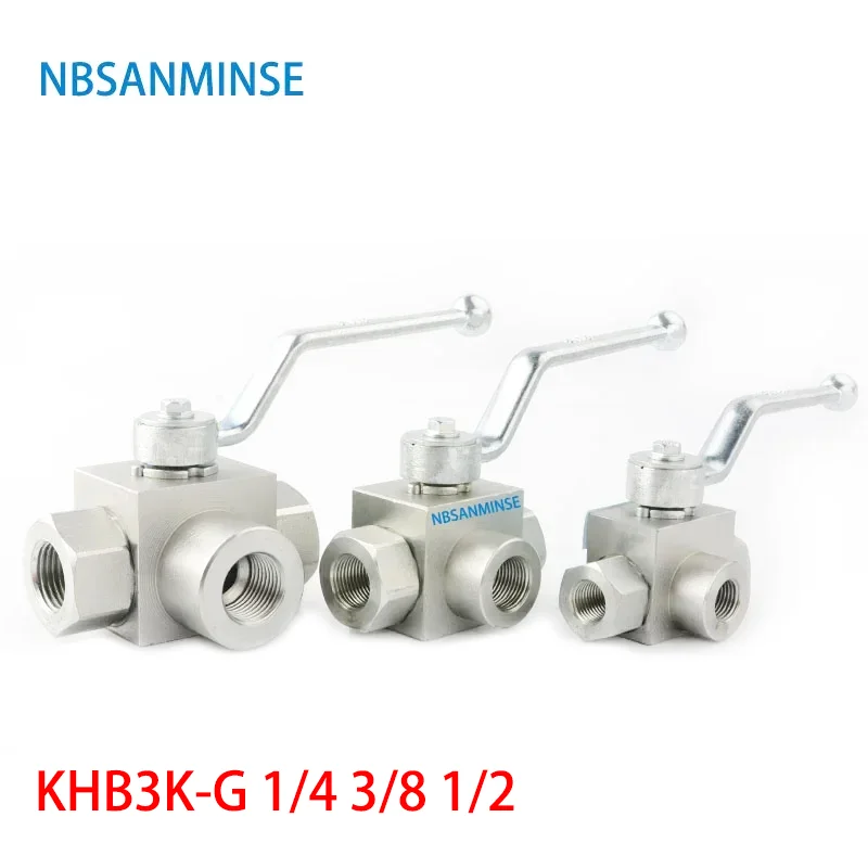 NBSANMINSE 1Pc Hydraulic High Pressure Ball Valve 3 Way Male Thread KHB3K-G 1/4 3/8 1/2 31.5Mpa Carbon Steel Industry Tool