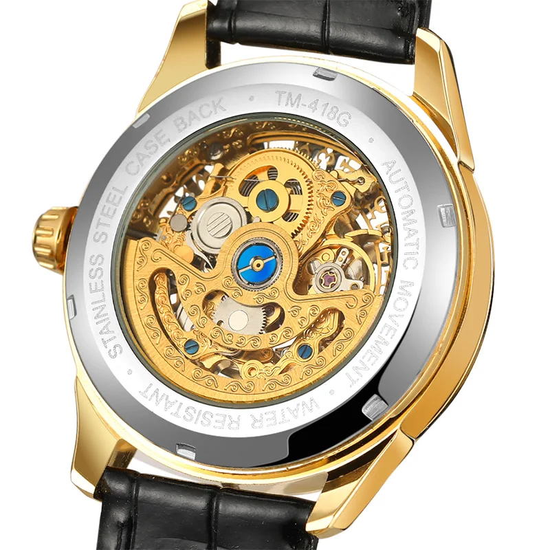 SKROX High Quality Luxury Skeleton Automatic Movement Elegant Men's Watch Mechanical Sapphire Glass Male Wrist Watches Leather 4