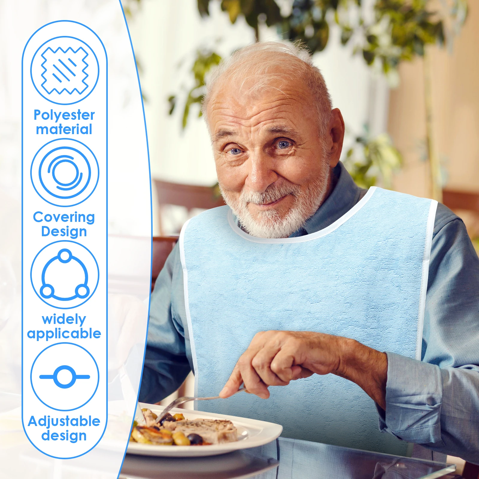 4Pcs Adult Bibs Polyester Dining Clothing Protectors Adjustable Adult Feeding Bibs Seniors Stain Resistant Diet Cloth Blue/Grey