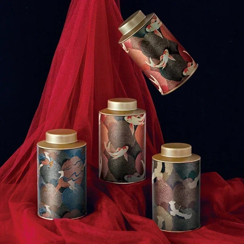 Tea Canister Vintage Chinese Style Old-fashioned Metal Tea Cans with Tin Straps and Lids Candy Storage Small Storage Items Tea Packaging Boxe