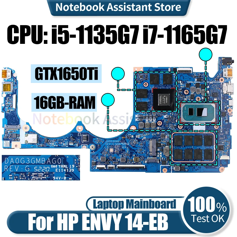 

For HP ENVY 14-EB Laptop Mainboard DA0G3GMBAG0 L85348-005 M30897-601 M30896-601 i5-1135G7 i7-1165G7 Notebook Motherboard