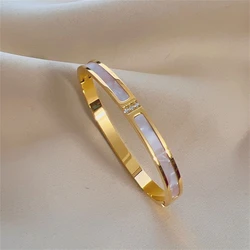 ZAKOL Sparkling Zirconia Inlaid Stainless Steel Bracelet Set - Fashionable Stackable Bangles for Women - Non - Fading Jewelry Gift (Gold Color C)