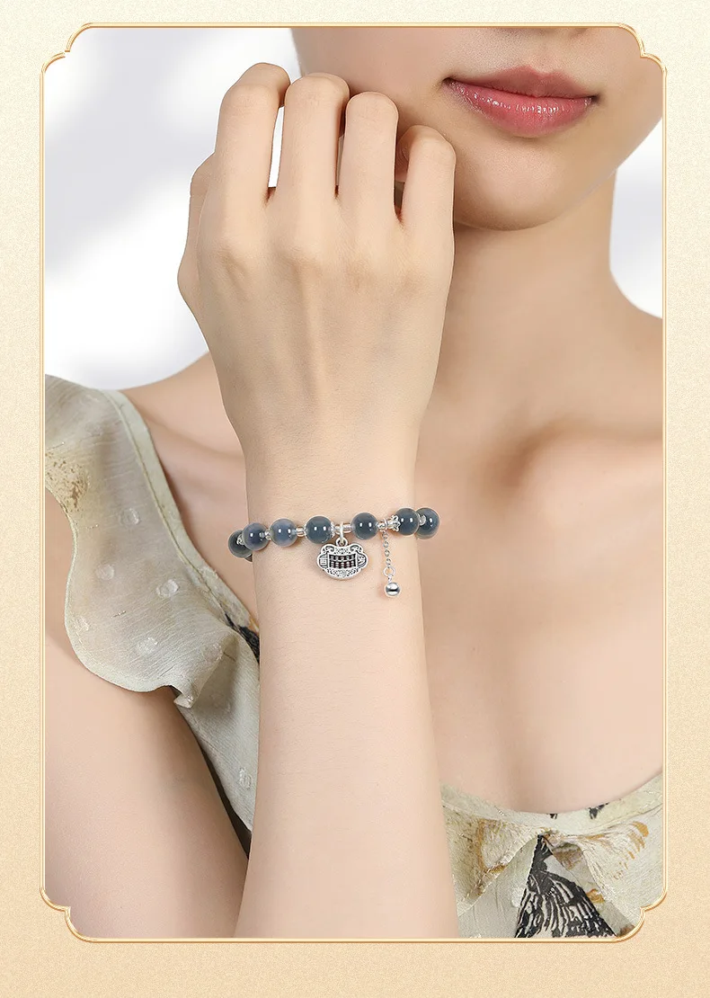 Zucker Herz Achat Safe Lock Armband Damen Chinesischen Stil Retro Hohe Tibetische Silber Armband Elegante Anhänger Schmuck Geschenke – Detail 4