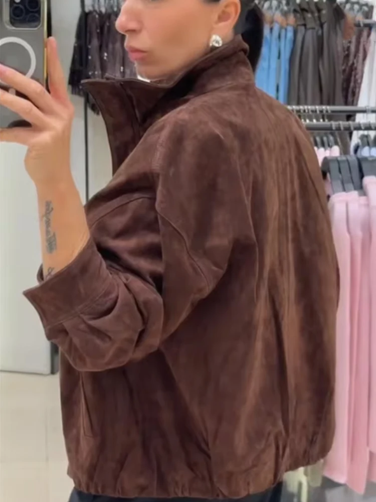 TFMLN Autumn Winter Women's Suede Jackets Fashion Loose Long Sleeves Elegant Warm Coat Chic Street Leisure Zipper Coats