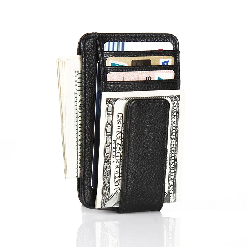 Magnetic PU Leather Wallet Money Clip Short Purse Black Credit Card ID Clip Banknote Holder Male Clamp Business Style 2024 5