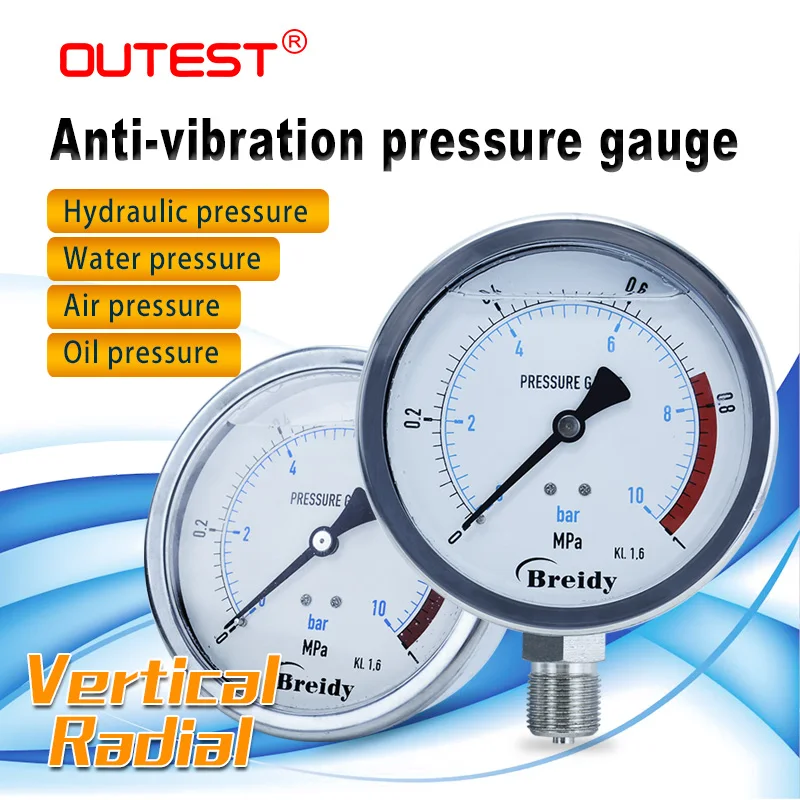 

OUTEST Stainless Steel pressure gauge G 1/4 G1/2 Oil Hydraulic air water Vacuum Manometer 0-60mpa Diameter 100mm YN100