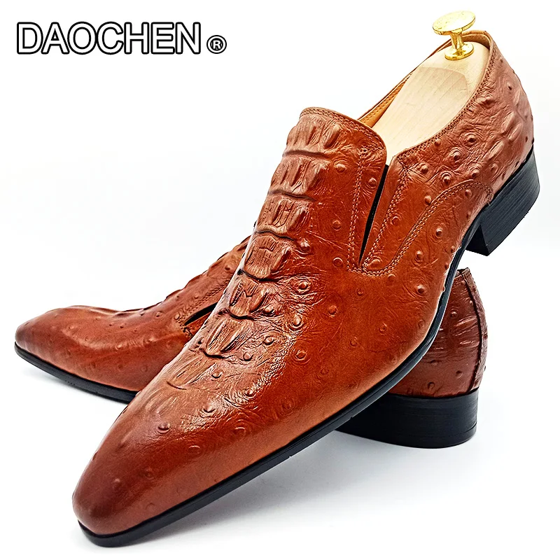 

LUXURY BRAND MEN'S LOAFERS GENUINE LEATHER BROWN SLIP ON CASUAL PRINTS MENS DRESS SHOES WEDDING OFFICE LOAFERS SHOES MEN