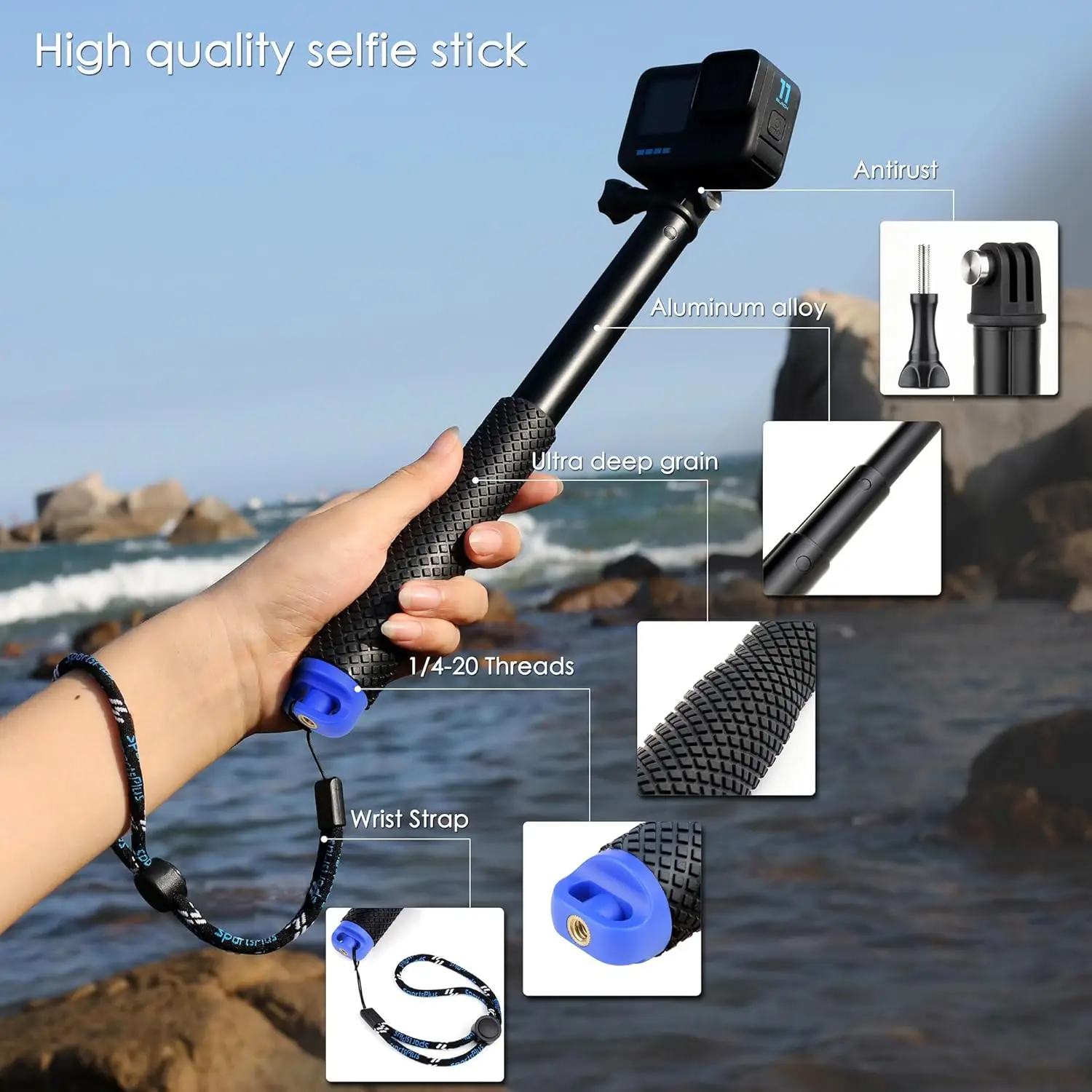 확장 셀카 스틱 방수 핸들 그립 액세서리 GoPro Max Hero와 호환 가능 ..