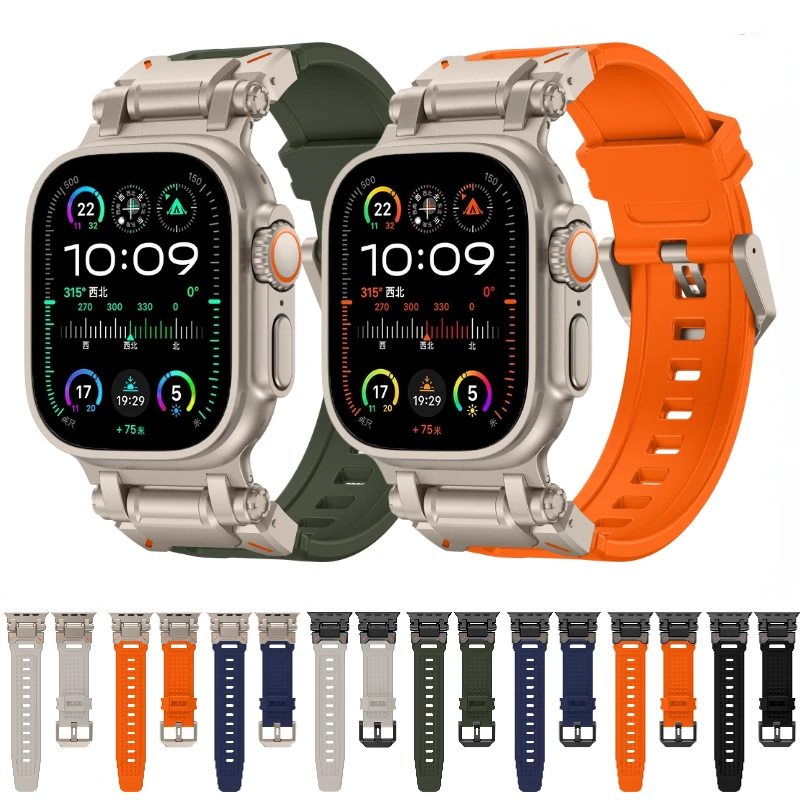 Metal+Rubber Strap for Apple Watch 49mm 45mm 44mm 42mm Luxury Modification Kit Bracelet for IWatch Ultra/2 9 8 7 6 5 4 3 SE Band