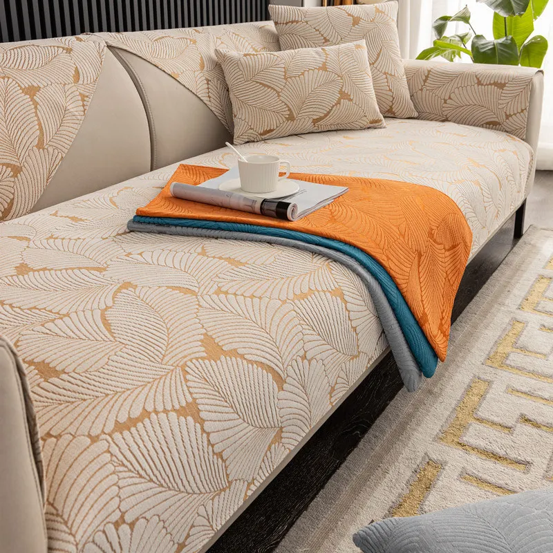 

Modern Jacquard Chenille Cover for Sofa Couch Leaf Slipcovers Sectional Armrest Covers Furniture Protector Sofa Towel Non-slip