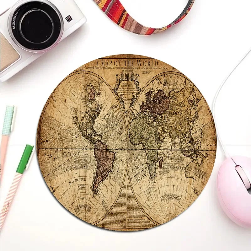 Круглый игровой коврик для мыши, Нескользящие коврики для мыши, резиновые коврики с застежкой по краю стола 20x20 см 22x22 см, коврик для мыши, новая маленькая настольная подставка с картой мира
