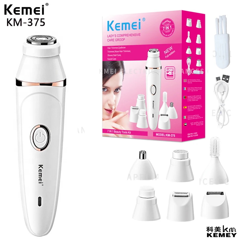 Kemei KM-375 7-In-1 Multifunctional Ladies Hair Shaver Hair Remover for Ladies Home Appliance Items with Free Shipping casual pink ladies comfort home wear plush suit round neck full sleeve sweatshirts crop top shorts tracksuit 2 pcs women clothes