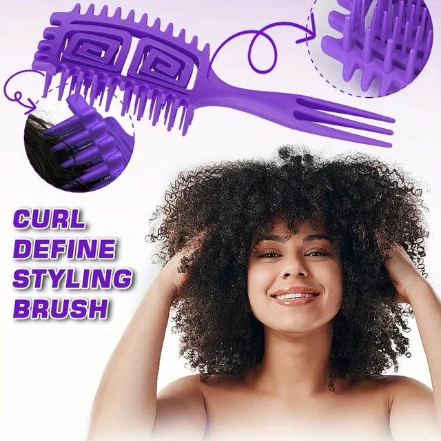 1 spazzola per capelli ricci bagnati, definendo il districante dell'arricciatura, per l'asciugatura, manico del tridente, tirare i capelli ridotto, strumento per lo styling uomo donna 3