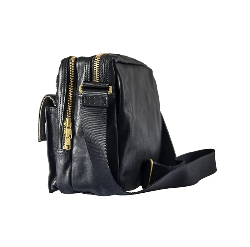 Simple casual men's first layer cowhide black messenger bag fashion high-quality real leather daily outdoor youth shoulder bag