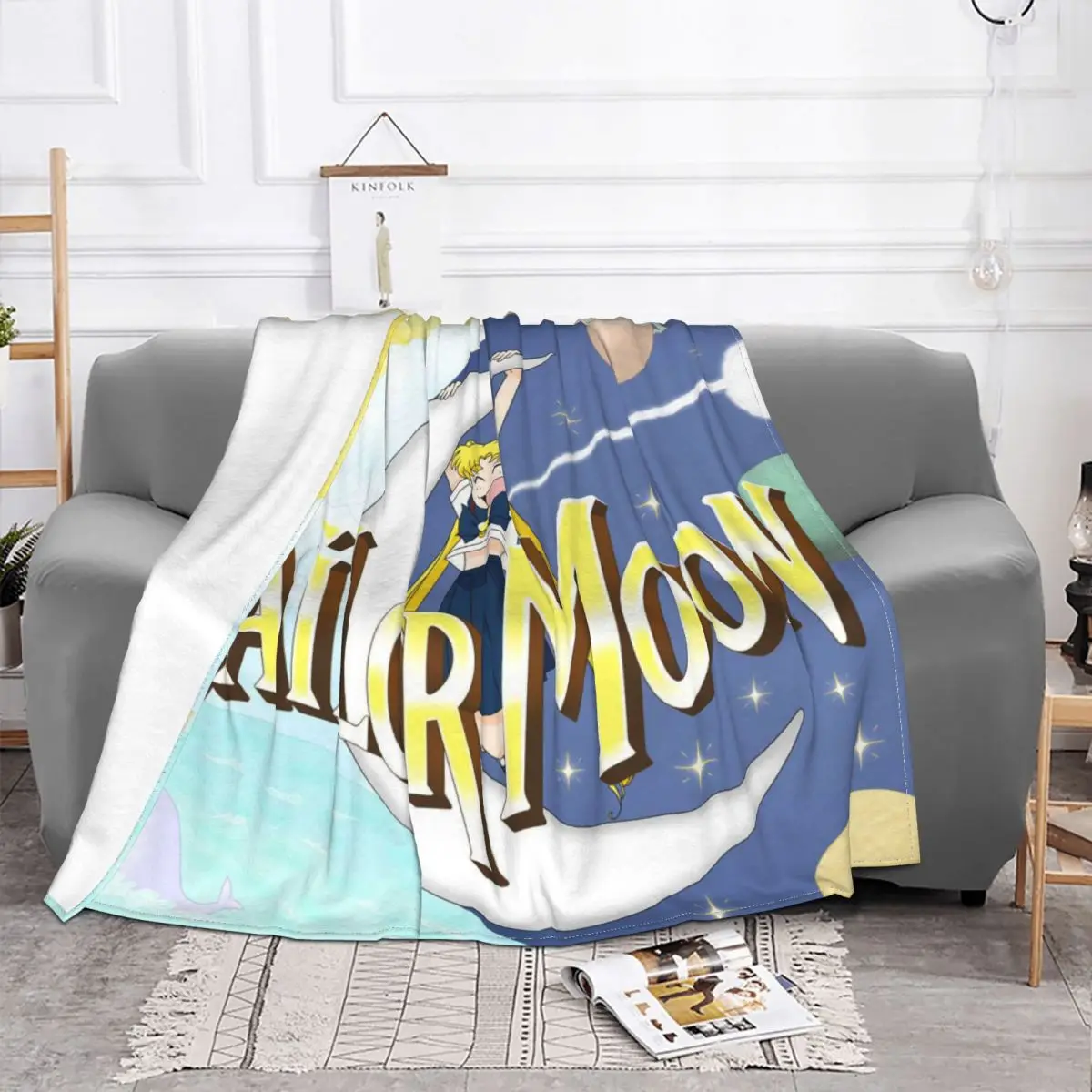 Moon Girl Anime Blankets Flannel Summer Breathable Super Warm Throw Blankets for Home Office Rug Piece