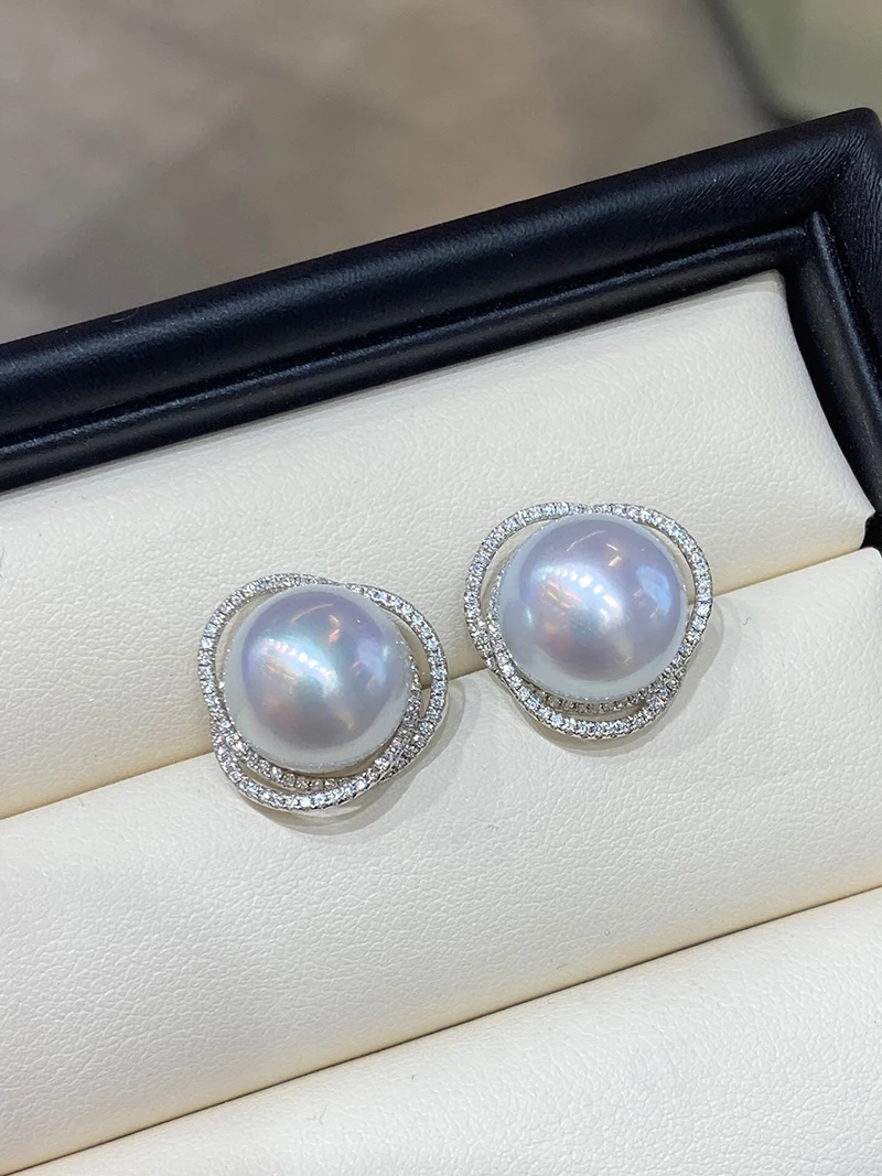 KUGG PEARL 18k White Gold Earrings 12-13mm Natural Australian White Pearl Stud Earring Luxury Diamond Jewelry for Women 4 KUGG PEARL 18k White Gold Earrings 12-13mm Natural Australian White Pearl Stud Earring Luxury Diamond Jewelry for Women - Image 4