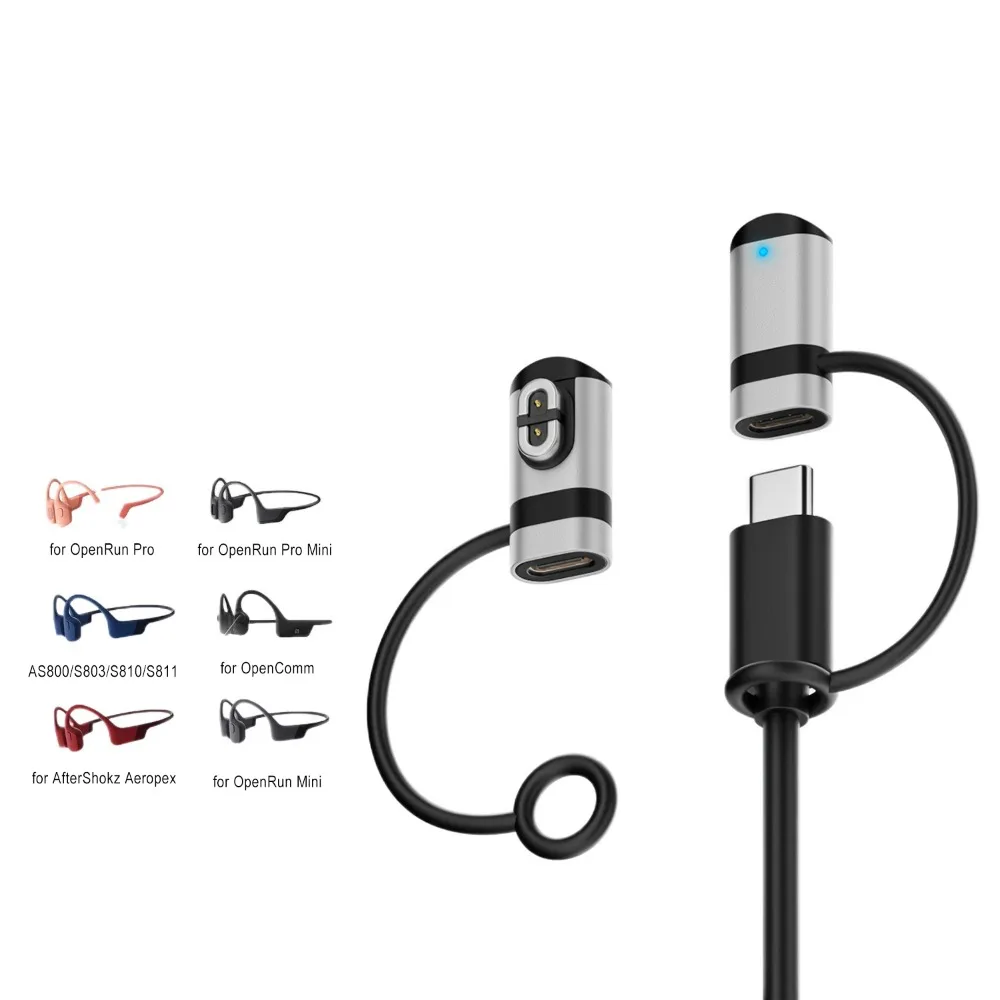 Bone Conduction Headphone Type-C Magnetic Charging Adapter with LED Indicator and Anti-Loss Features