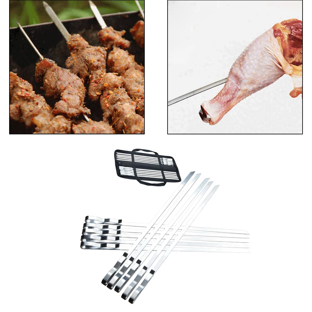 Stainless Steel 10x Grill BBQ Kebab BBQ Sticks Skewers for Roasting Tools Type1