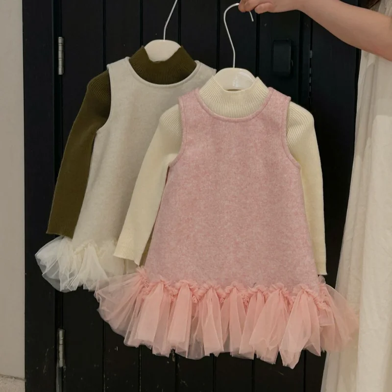 

Children Sleeveless Dress 2023 Autumn Winter New Korean Style Girls Fashion Princess Sweet Solid Color Casual Dress for Girls