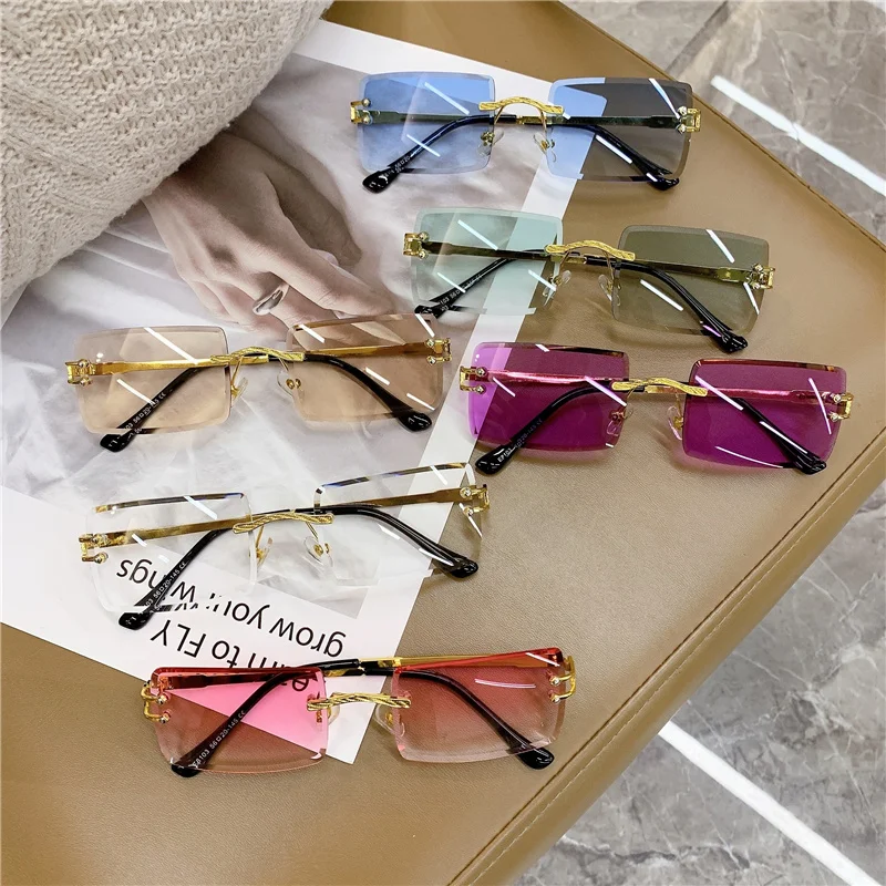 KAMMPT Fashion Zonnebrillen Vintage Dames Heren Frameloze Zonnebrillen Randloos Retro Merk Designer Brillen UV400 Reizen_voghion.com