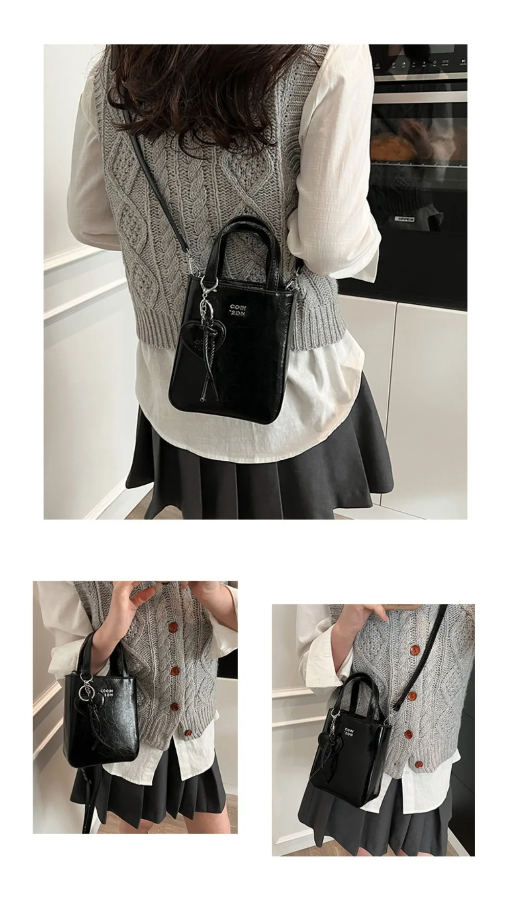 Fashion Pu Leather Shoulder Bag Chic Versatile Small Square Bag with Love Keychain Pendant High Quality Crossbody Bags for Women