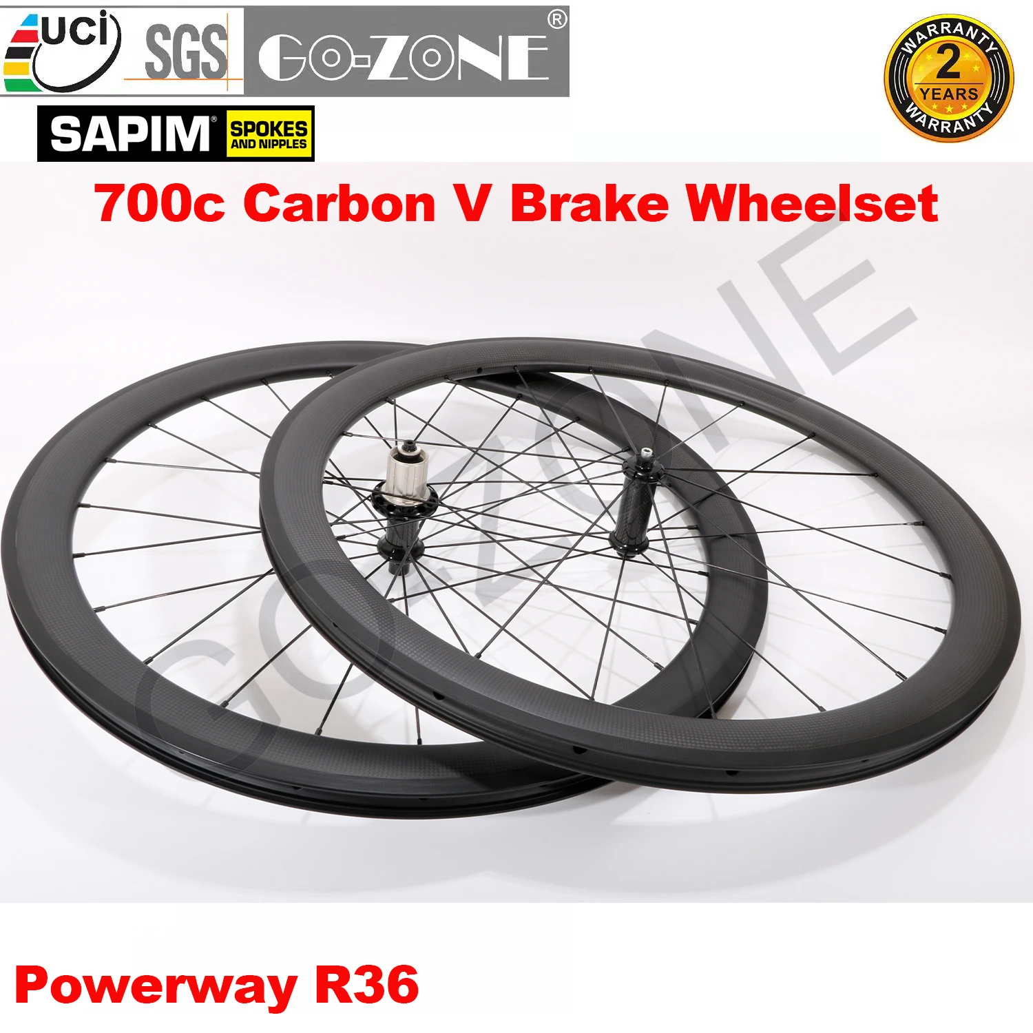 

Carbon 700c Wheelset 26mm U Shape Rim Brake Clincher Tubeless Tubular Powerway R36 Sapim 20/24H Straight Pull Carbon Road Wheels